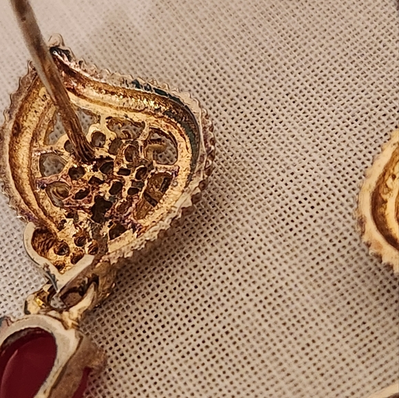 Vintage Faux Ruby and Diamond Stud-Dangle Earrings - Picture 7 of 17